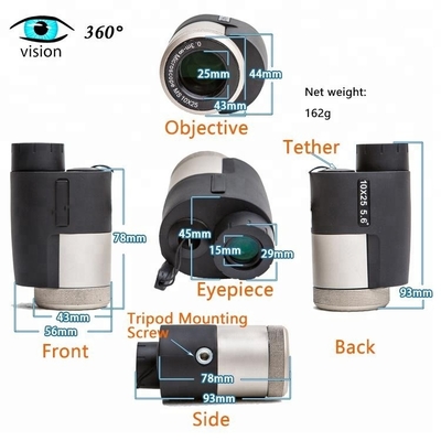 10x25 Mini High Power Zoom Monocular con la banda de la mano